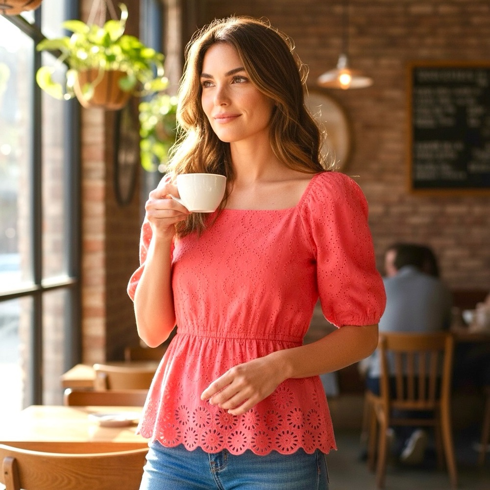 Ann Taylor Eyelet Square Plenum Top